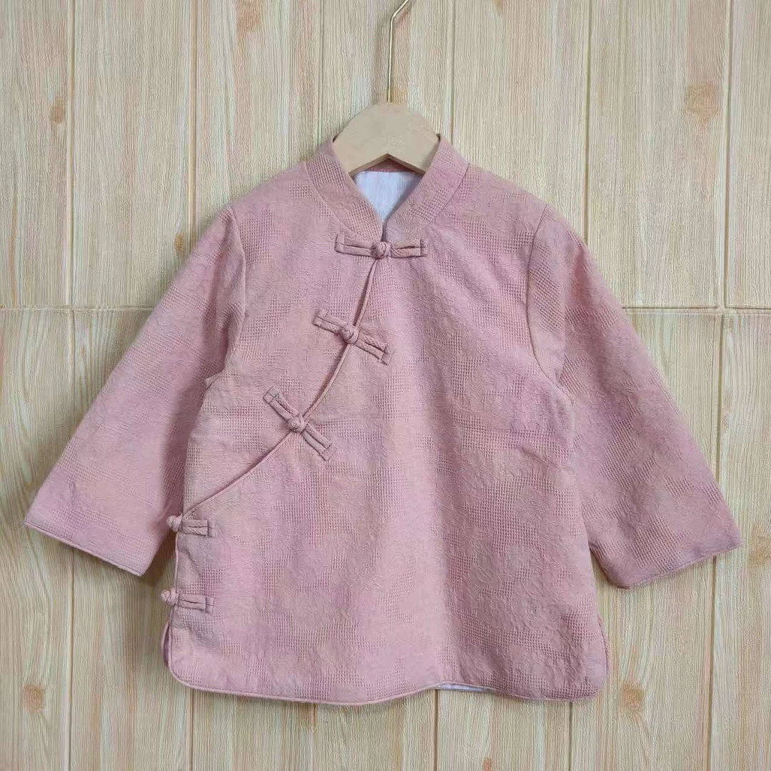 儿童棉麻纯棉不限季节复古提花民族风短款中式男女通用男女衬衫