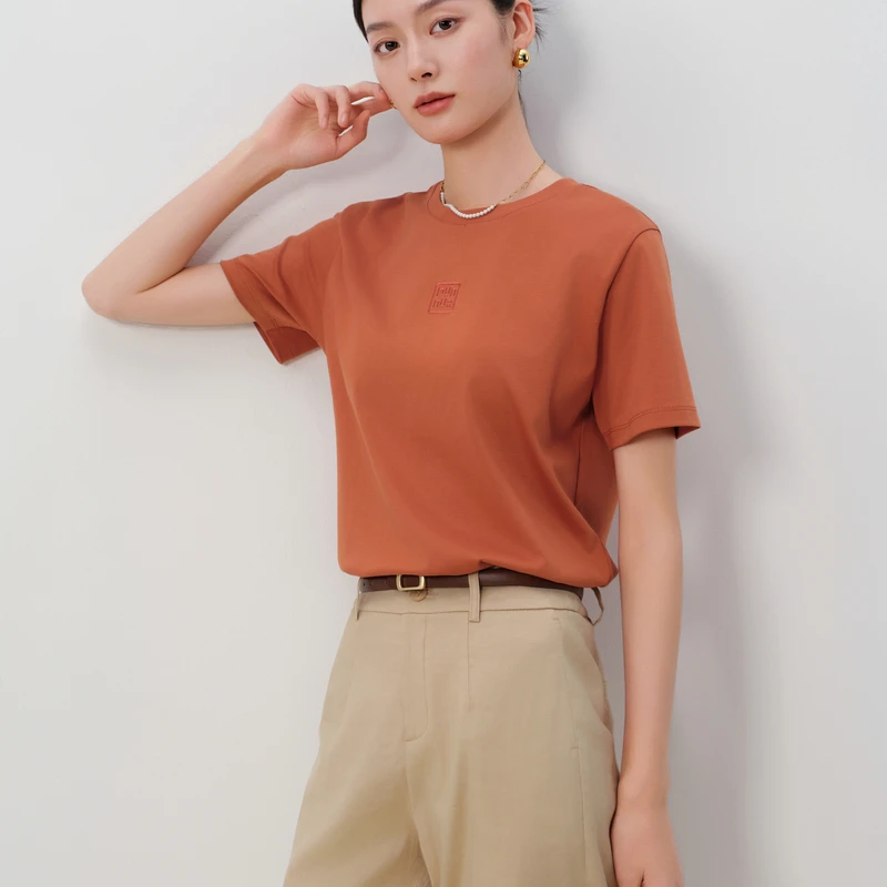 dunnu敦奴2025夏季新款宽松百搭字母刺绣休闲短袖T恤女