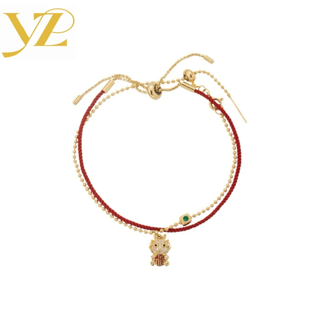 铜合金合成锆石手链 3066时尚设计师小龙人定制红绳手链