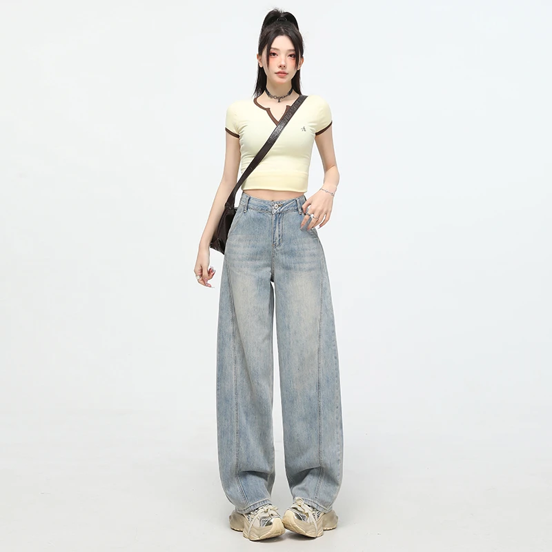 【福利款弯刀裤】新款2025高腰宽松显瘦休闲直筒阔腿牛仔裤裤子女