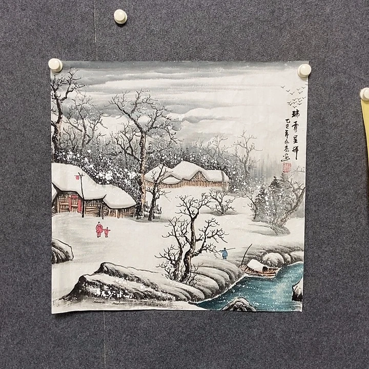 国画四尺斗方雪景一副