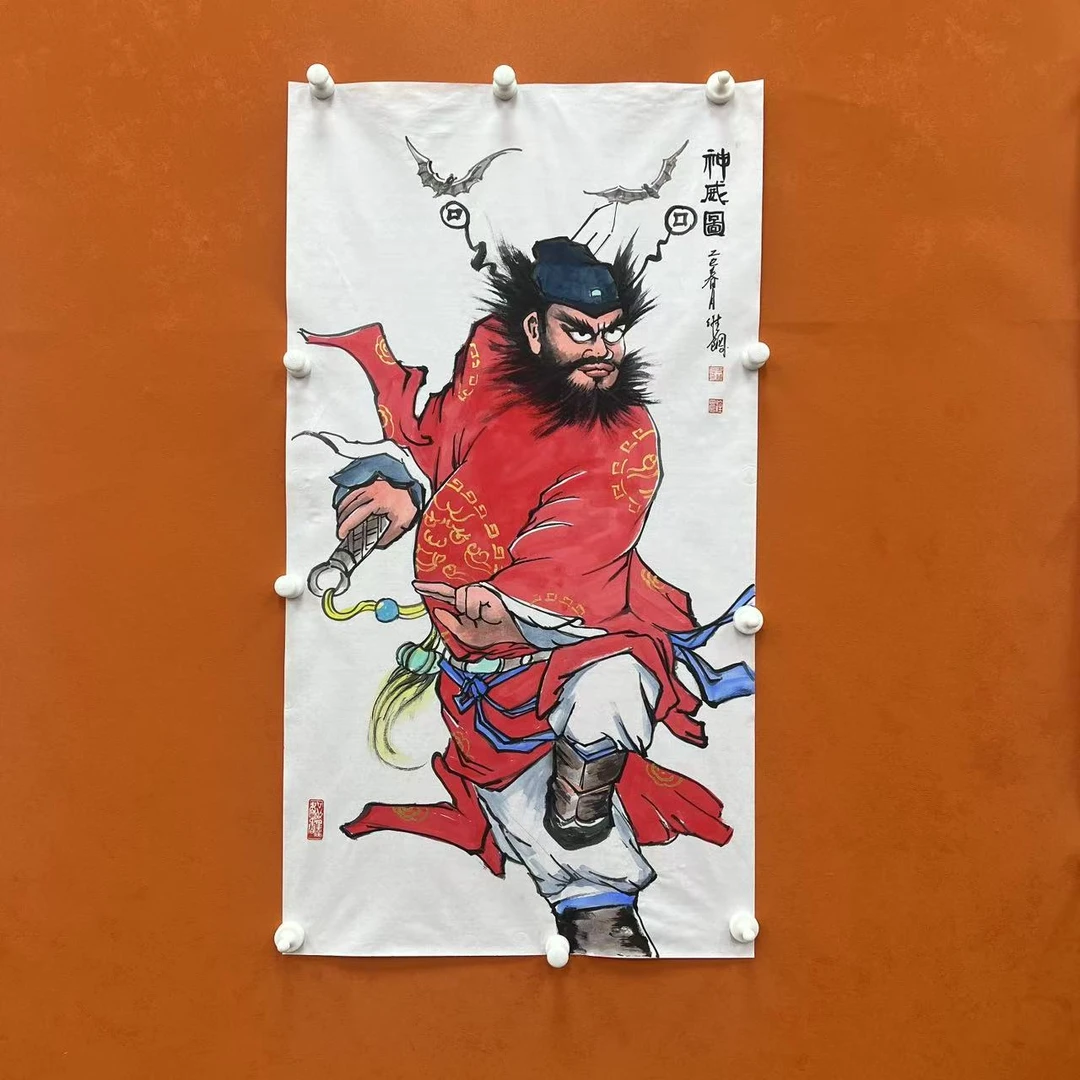 史维钢/钟馗神威图/三尺白宣纸（内含朱某砂）纯手绘国画