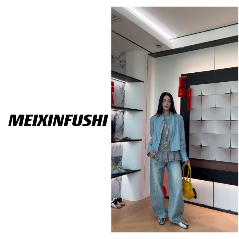 【Mei Xin】领口双扣拉链皮衣/008/D