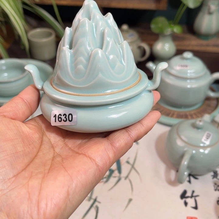 瓷瓷片1630双耳博山炉 ，青鸾汝瓷原矿釉
