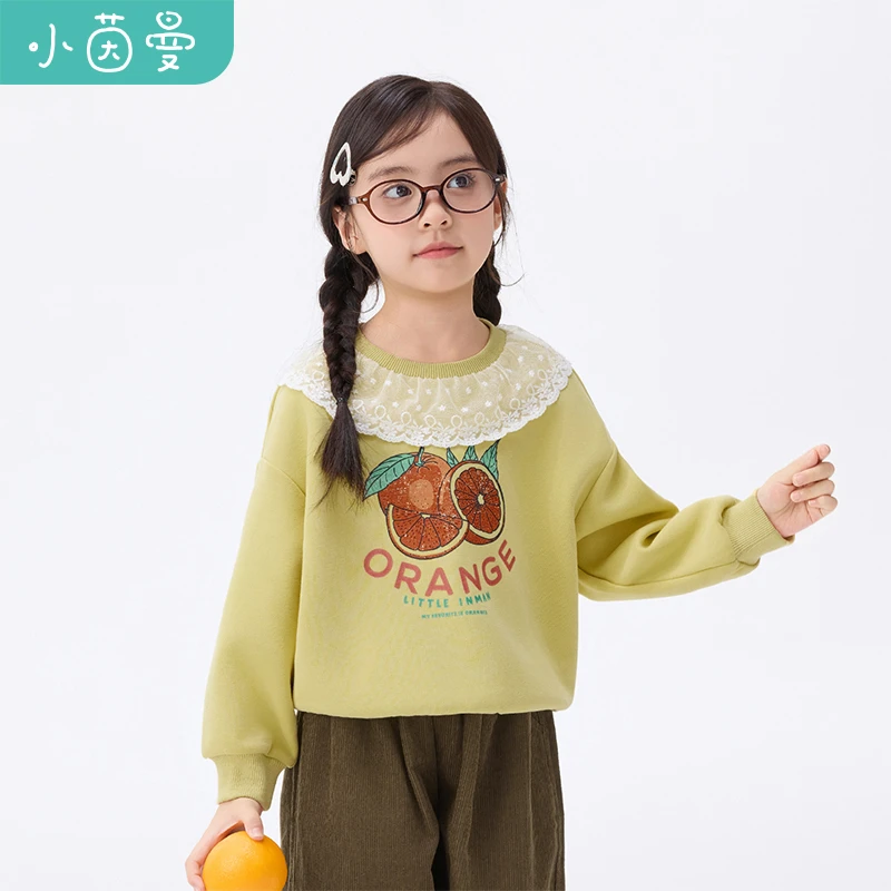 【卫衣潮】小茵曼女童圆领卫衣网纱拼接25春秋季时尚休闲长袖上衣