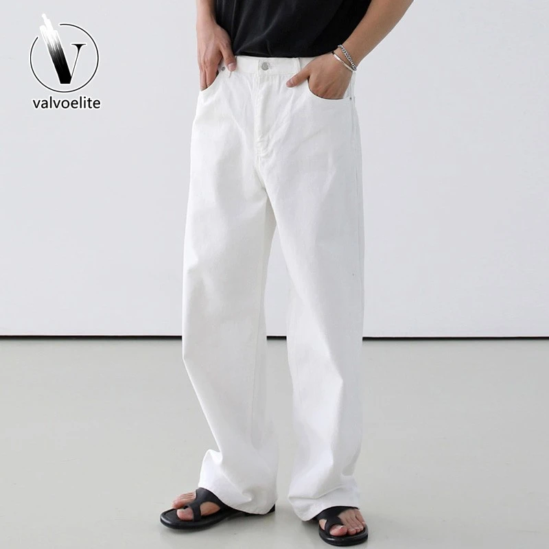 VALVOELITE白色阔腿宽松弯刀牛仔裤男士秋季秋季男士户外透气长裤