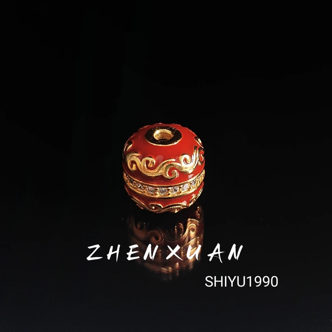 红色今花纹憨包珠8mm配饰