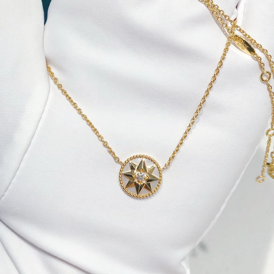 未使用 DIOR/迪奥 Dior 罗盘八芒星黄金项链小号