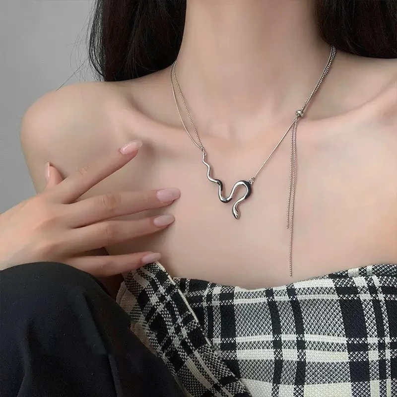 钛钢项链 （银影灵蛇）ins爆款银色小蛇项链女潮酷蛇形网红锁骨链