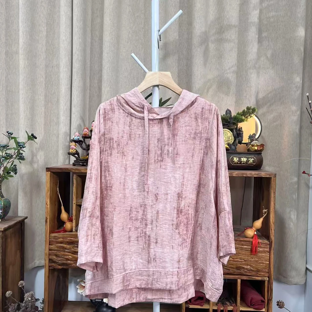 花璟与麻原创设计款刷色拼接连帽上衣（衣长59胸围126）