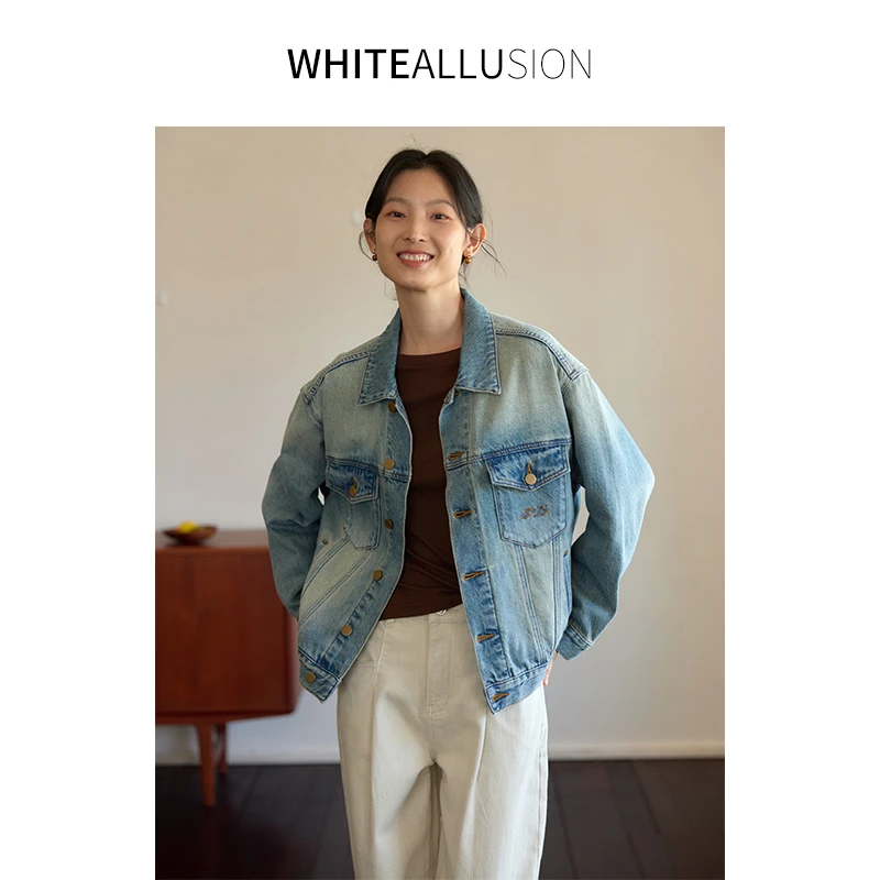 素典年中清仓【2517】港风复古chic蓝色牛仔外套宽松显瘦时髦上衣