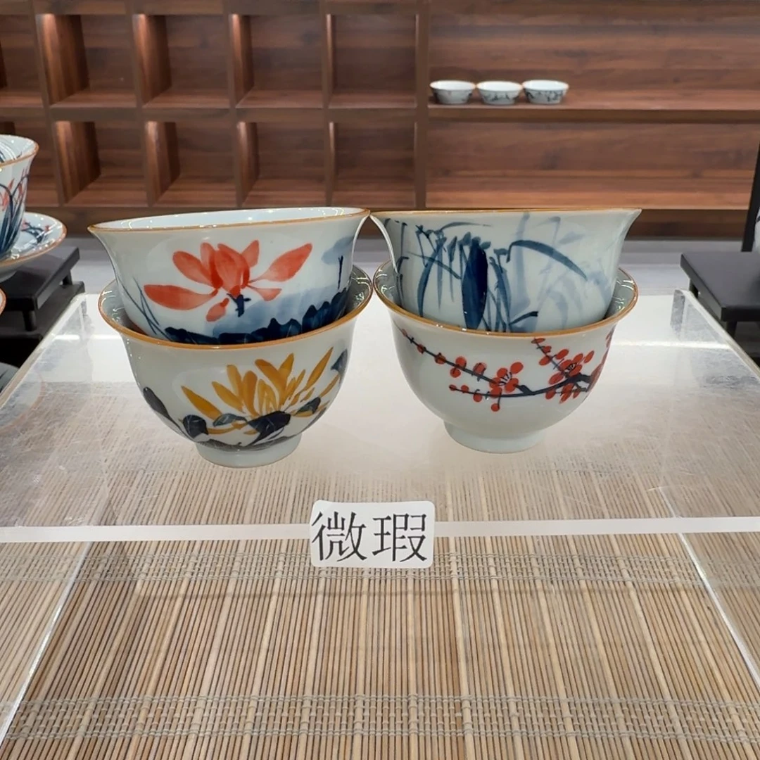 釉下手绘茶具微瑕