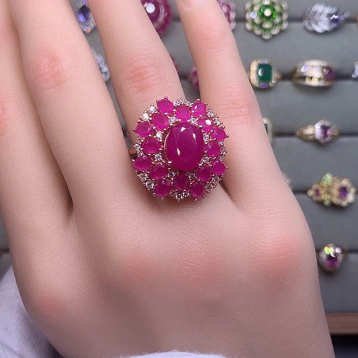 红宝石戒指银S925镶嵌