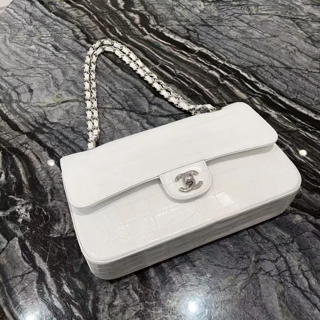 95新 Chanel/香奈儿 白银cf中号鳄鱼皮 26cm  11329230