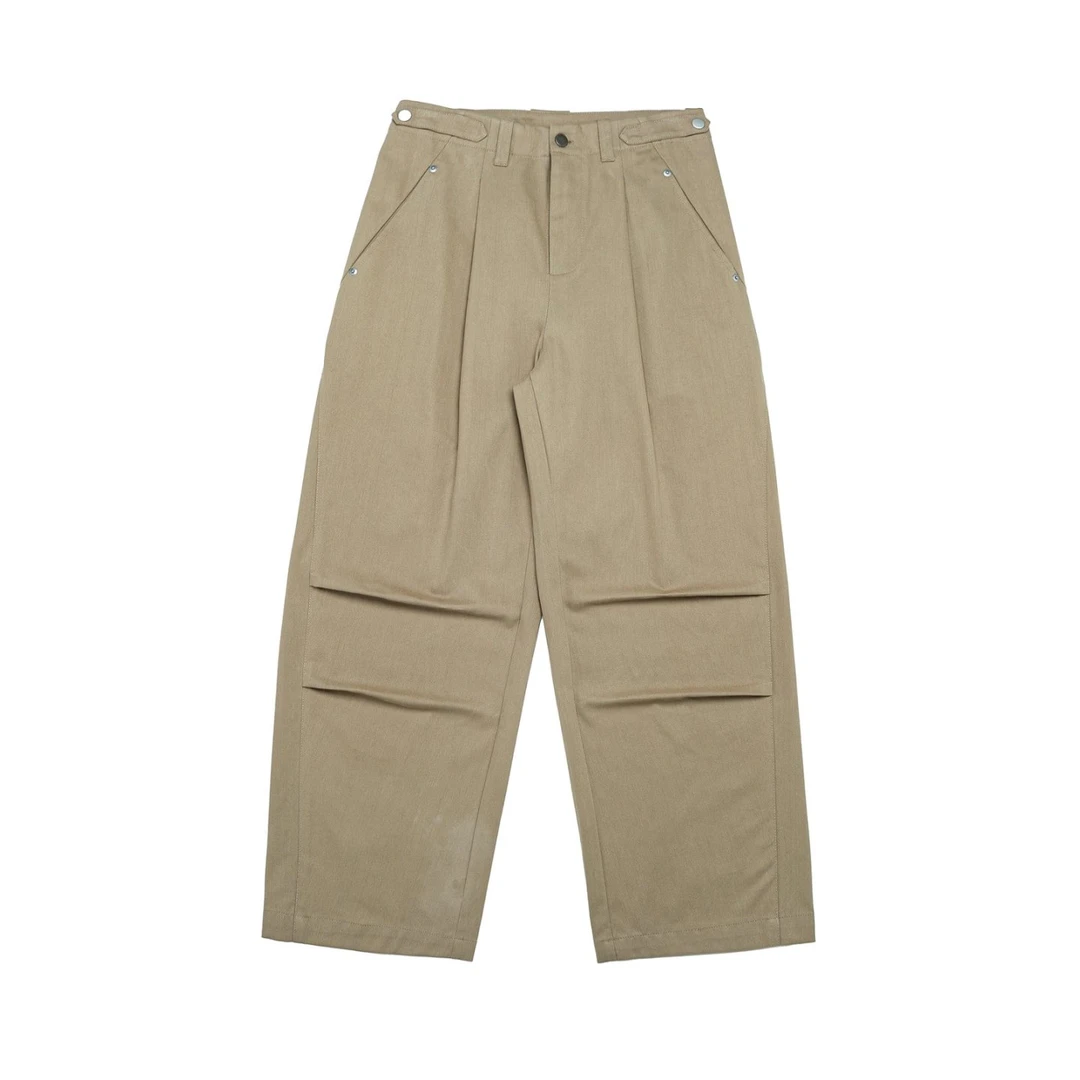 柏利仓2025秋季新品日系复古纯色弧线分割重磅休闲百搭工装裤纯棉