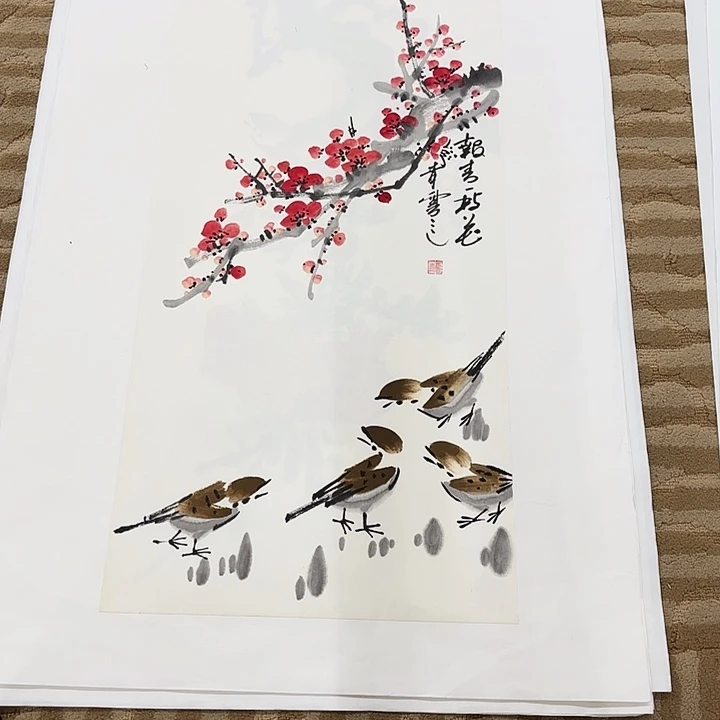 国画花鸟的翅膀和羽毛的
