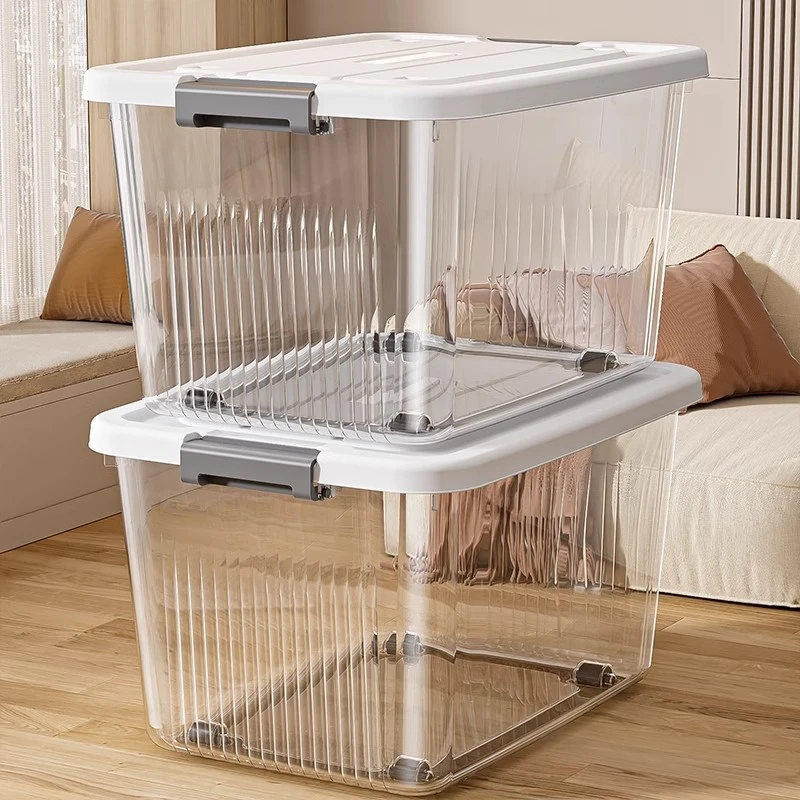 大容量透明收纳箱塑料整理箱家用衣服书本零食玩具手提带盖储物盒