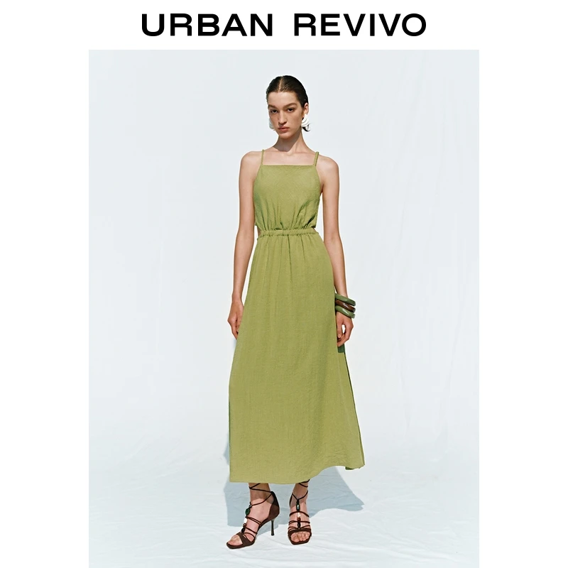 UR2025秋季新款女装休闲度假感解构镂空吊带连衣裙UWH750055