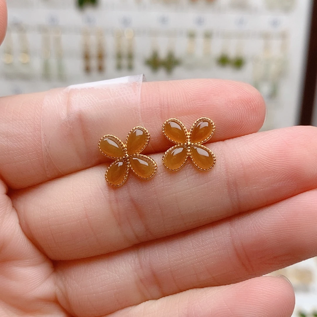 和田玉银S925镶嵌耳饰