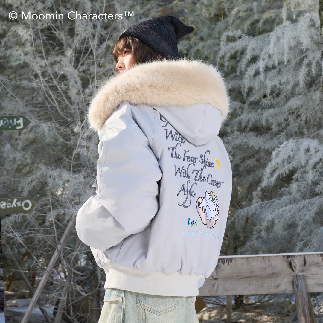 AFGK x Moomin姆明联名 毛领棉服秋冬加厚情侣派克绗棉男女外套