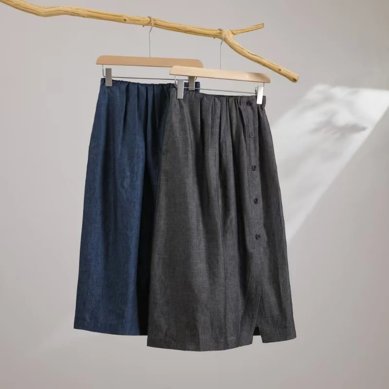 【100纯亚麻】2025夏款慵懒高级感休闲开叉复古半身裙 8116