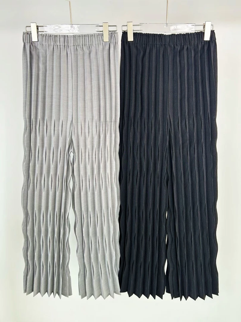 三宅依褶皱秋季新款高定手工褶波浪纹直筒造型裤简约休闲舒适长裤