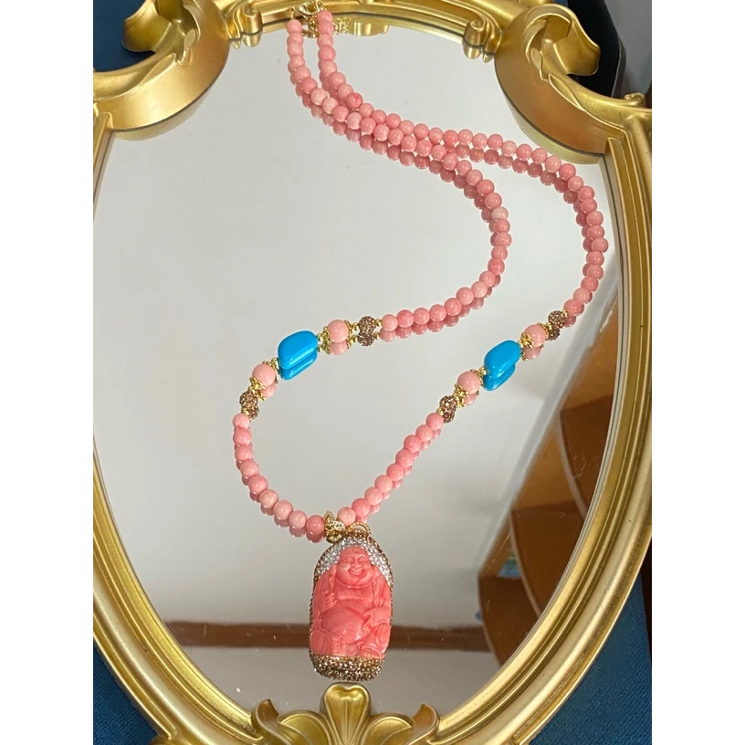 铜合金合成锆石项链 时尚百搭粉色佛公项链3029