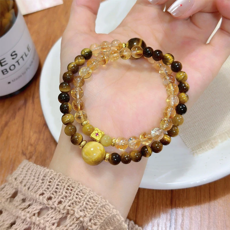 天然水晶手链diy手工原创设计手饰虎眼石黄塔晶手串开运饰品