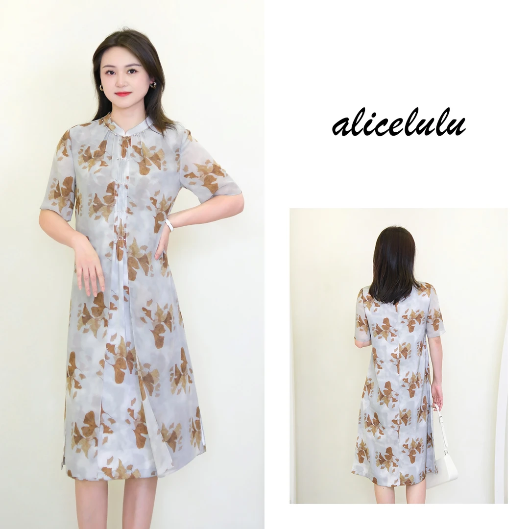 1 alicelulu法式别致印花直筒短袖显瘦时髦连衣裙S2143073E