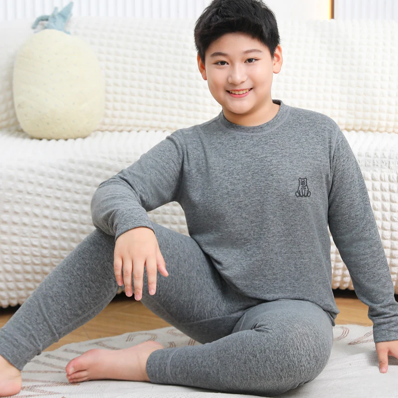 胖童加大加宽保暖内衣套装磨毛男童女童秋衣秋裤儿童中大童打底衫