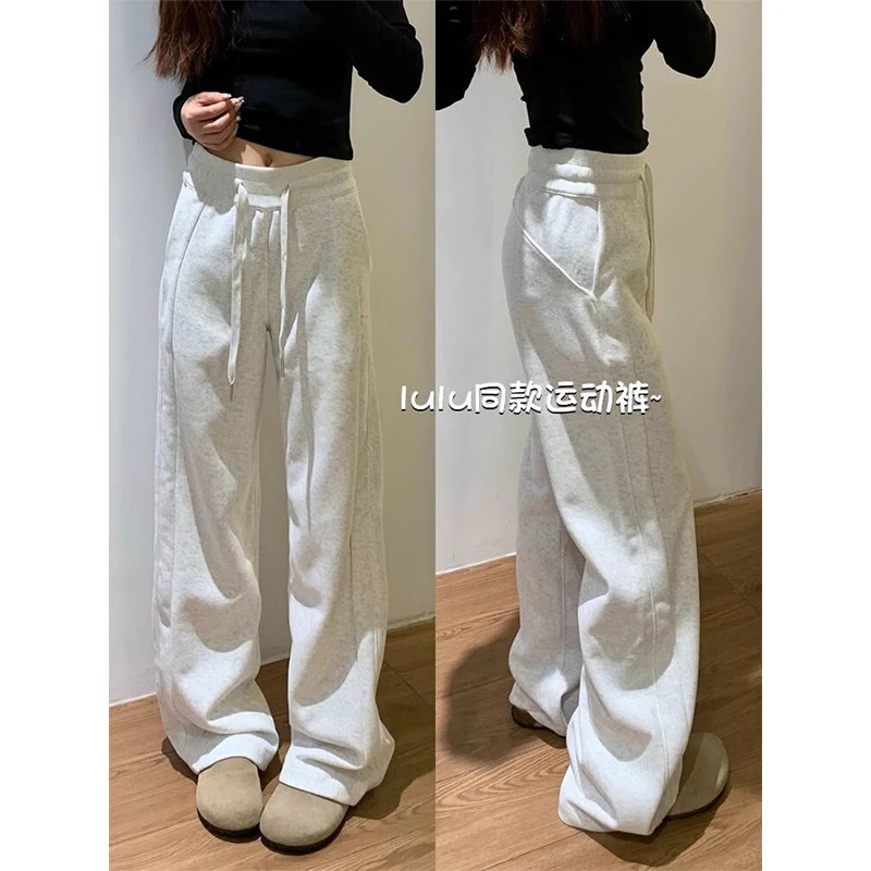 徐秋阳美式同款运动裤女裤子春秋新款显瘦阔腿裤宽松休闲小个子卫