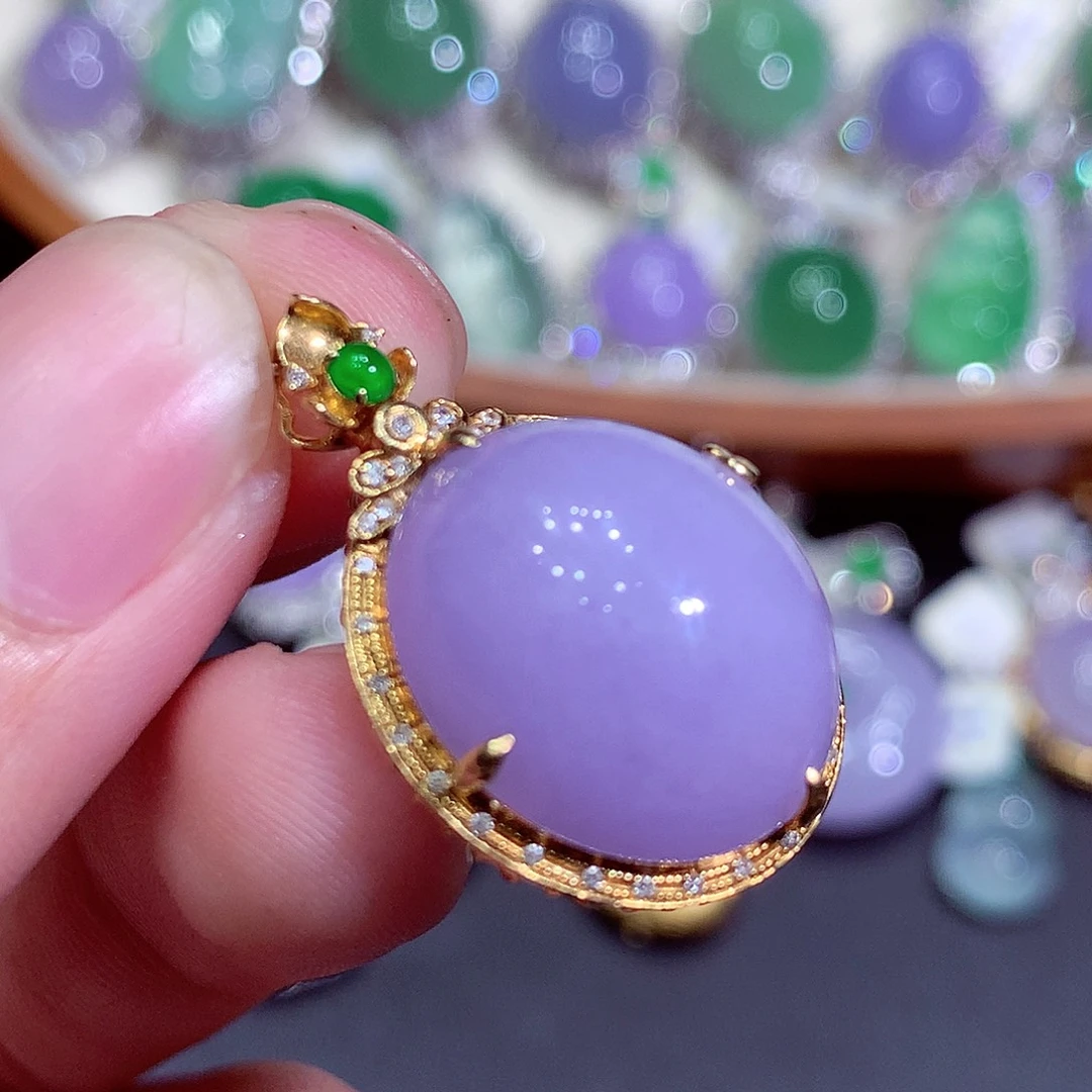 翡翠18K金镶嵌吊坠(不含链)