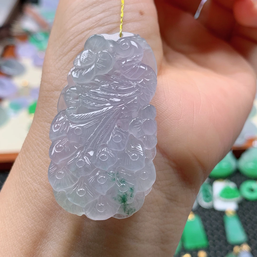 缅甸天然A货翡翠，冰飘花凤凰，编号267/927.尺寸50.6-27.7-7.6