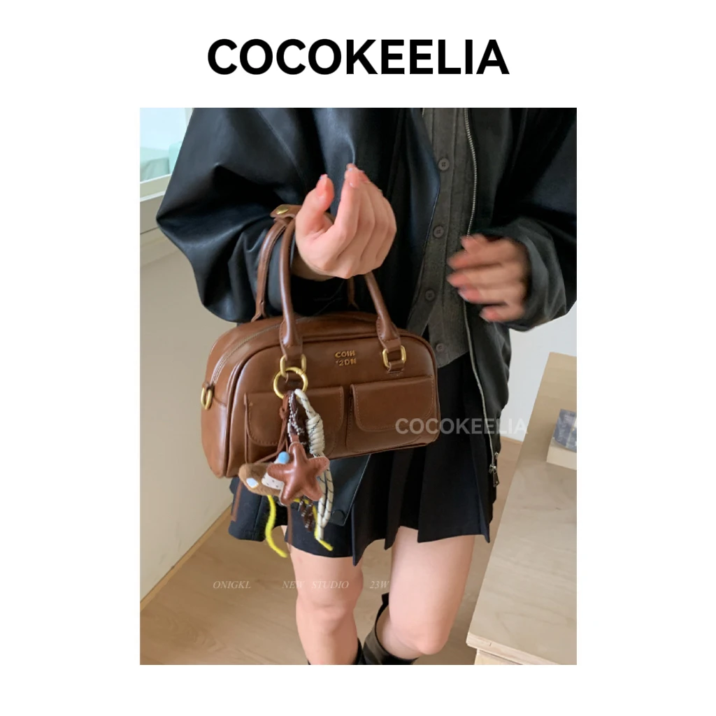 小众复古手提保龄球包包女式2025新款秋冬单肩斜挎包波士顿枕头包