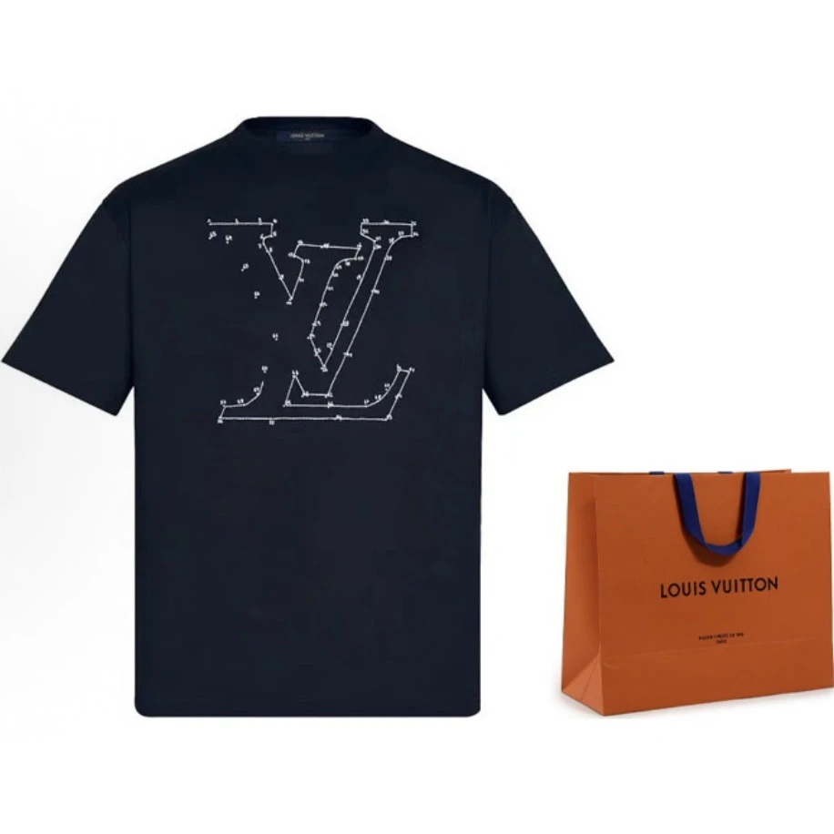 全新未使用 LouisVuitton/路易威登 /XS码/蓝色印花刺绣LOGO短袖