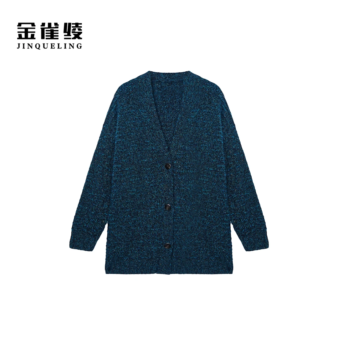 金雀绫【蓝孔雀】设计针织时尚休闲加宽加大开衫毛衣SZAK3THL132