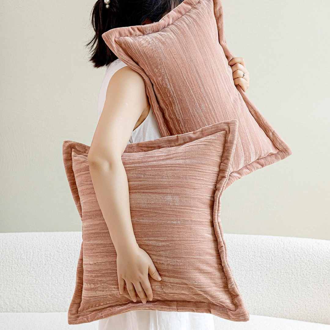 『极光』贝壳粉轻奢高级感靠垫床头靠枕沙发客厅丝绒褶皱肌理抱枕