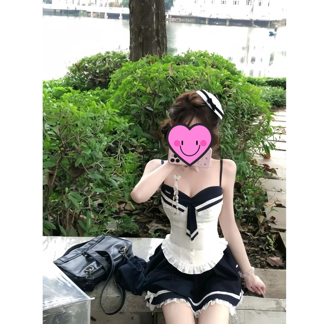 C位出道 夏季修身显瘦纯欲风设计感约会小众无袖开衫吊带短款半裙
