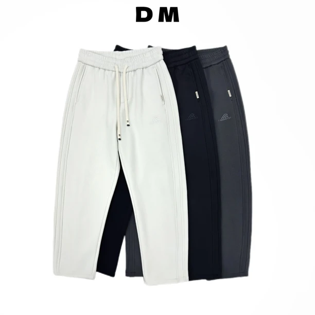 【莎姐专属】情侣穿搭冬季加绒男女同款弯刀裤阔腿宽松刺绣拼接6268