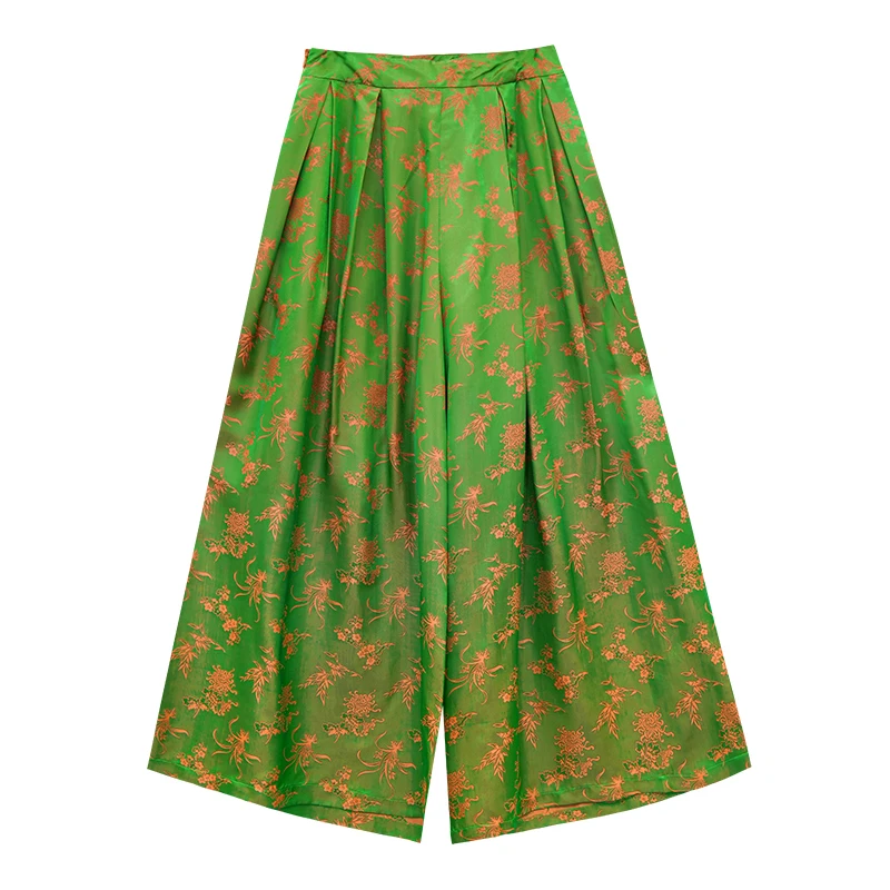 【娇娇美娇】SUOER/娑尔绿色香云纱提花阔腿裤SG1KG00892