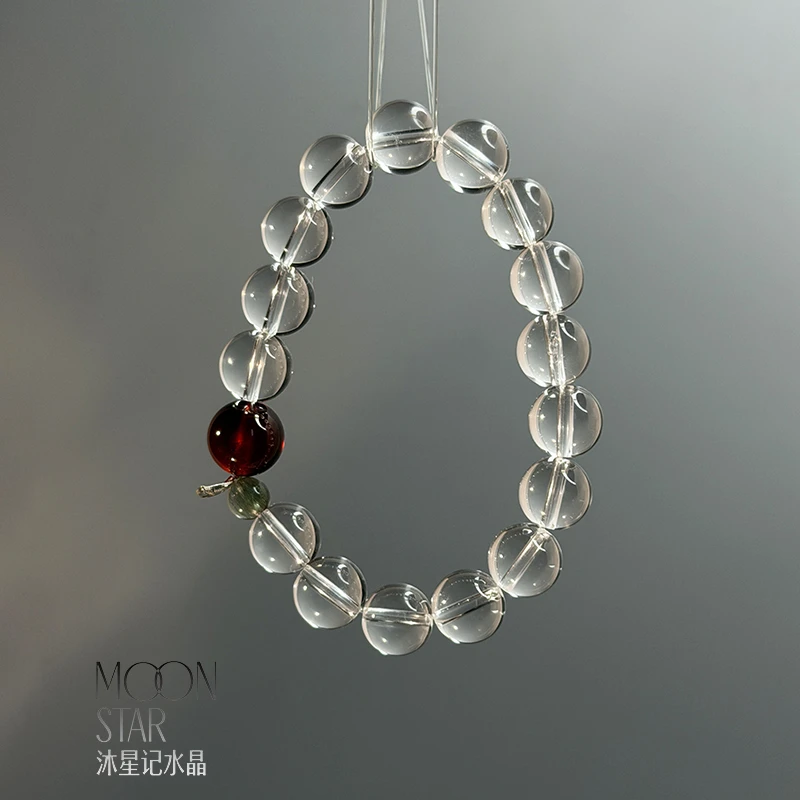 【一颗苹果】高透白水晶搭配石榴石S925银配