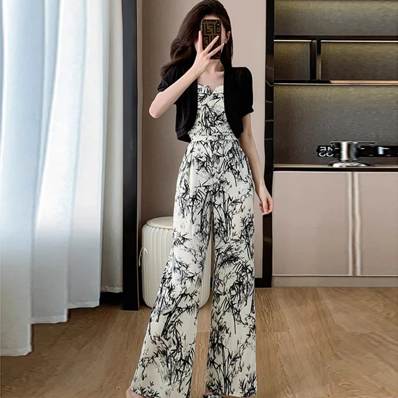 【两件套】吊带连体裤夏漂亮独特连衣裤气质显瘦高级感超好看D1314