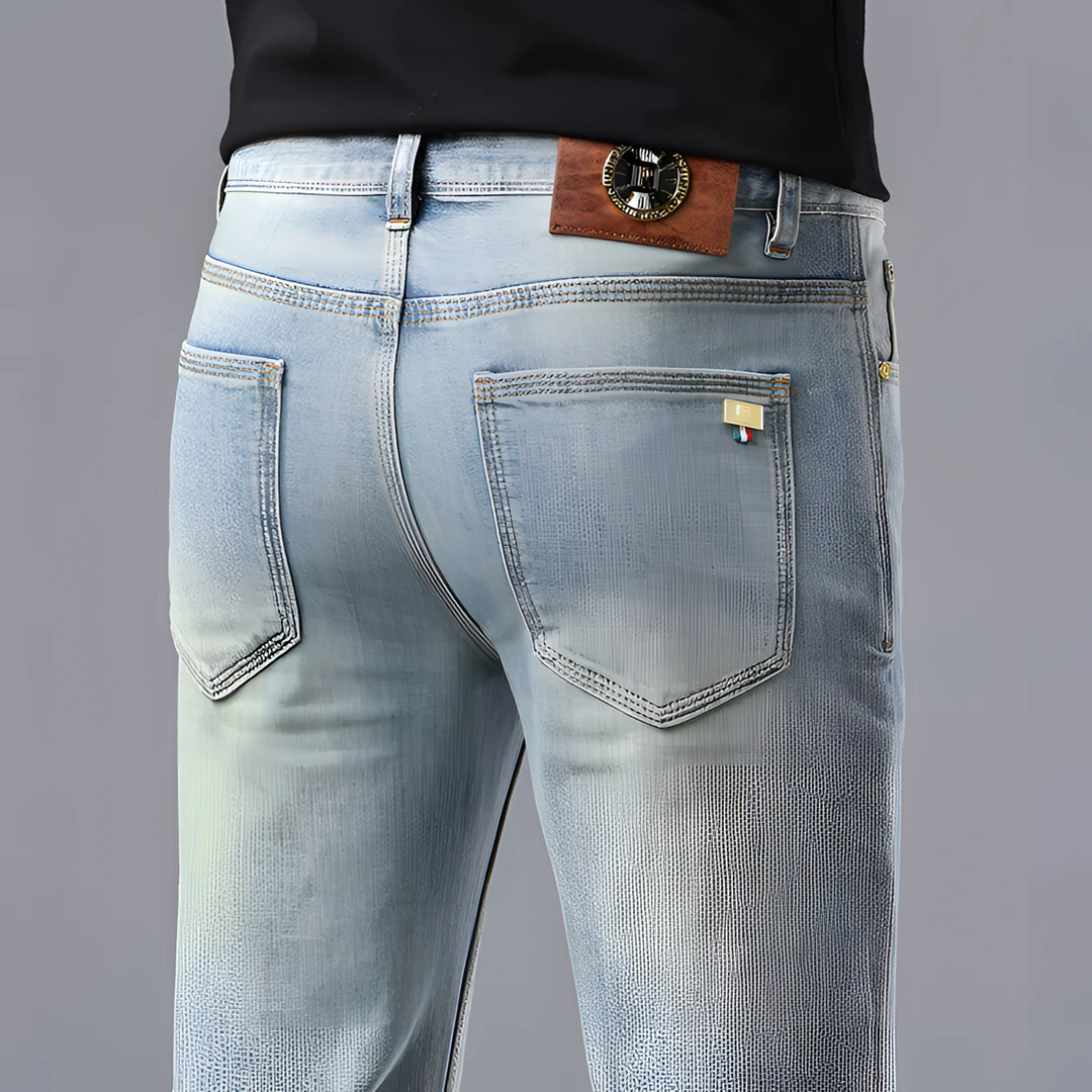 One What欧货高端轻奢三本针牛仔裤夏季薄款修身小脚弹力时尚潮流