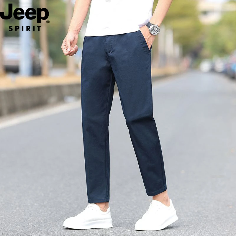 JEEPSPIRIT秋冬款质感休闲裤男士户外百搭修身显瘦直筒九分长裤子