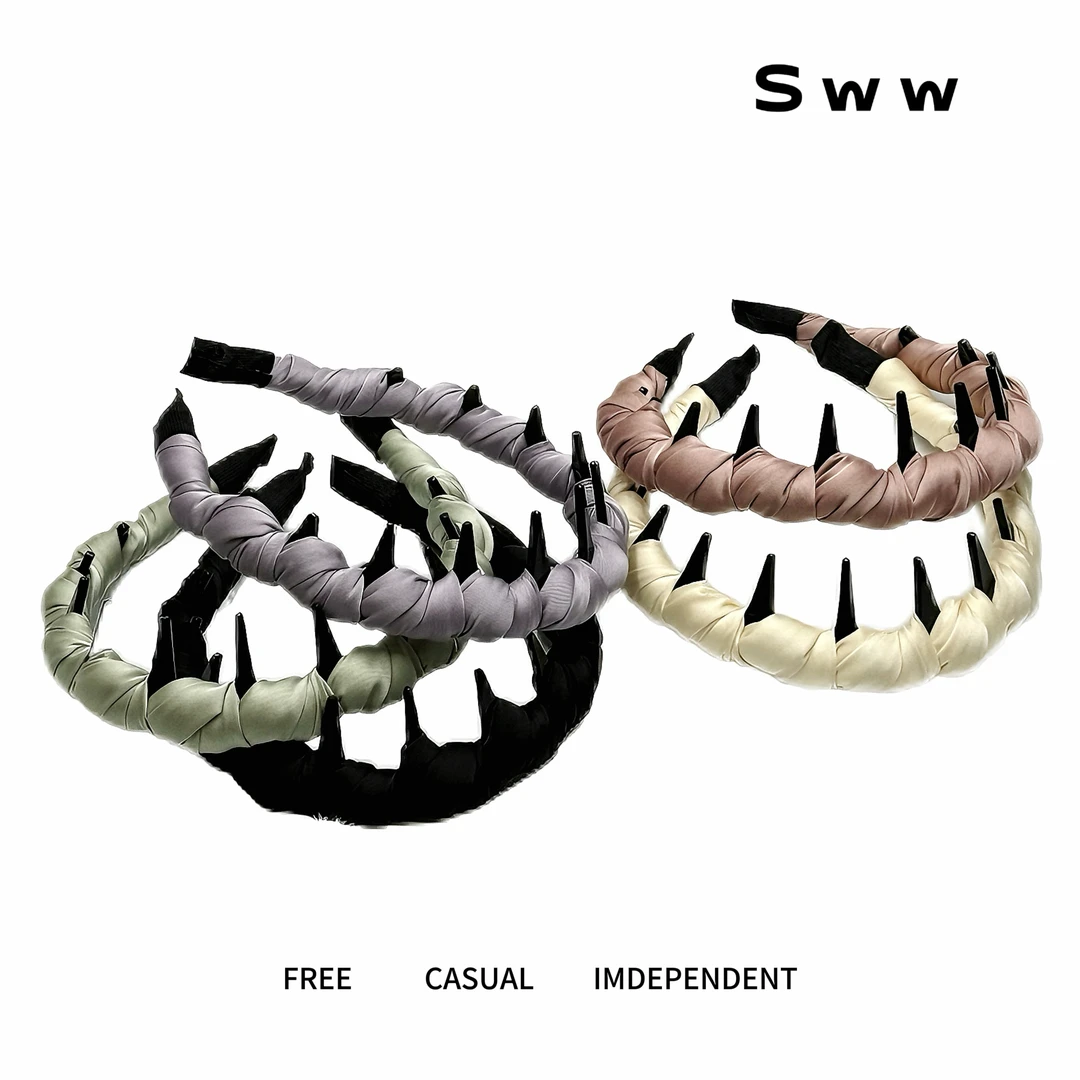 SWW正反两戴 缎面加厚填充海绵齿梳发箍高颅顶发箍