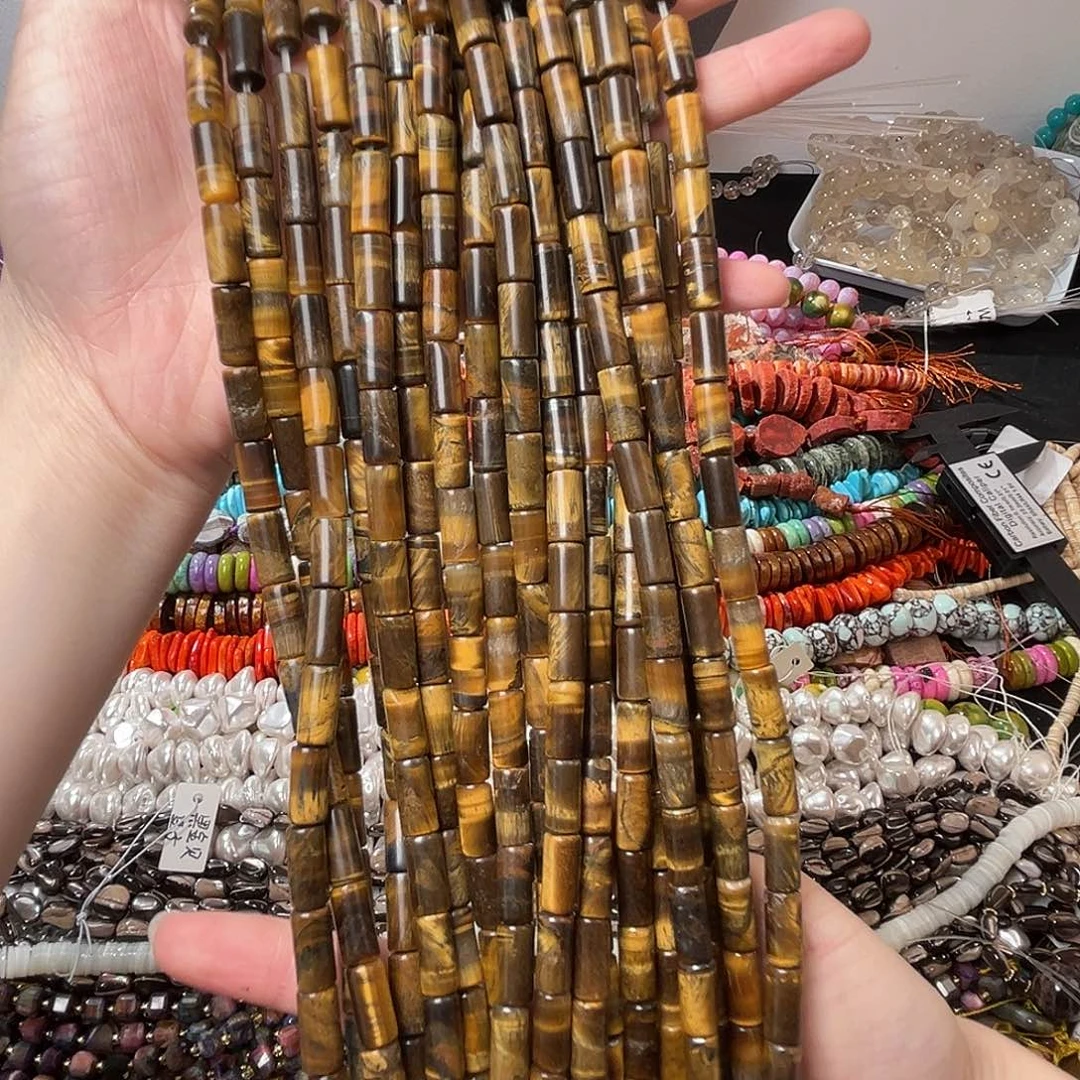 玛瑙/玉髓合金珠宝半成品N445虎眼石长管6*12