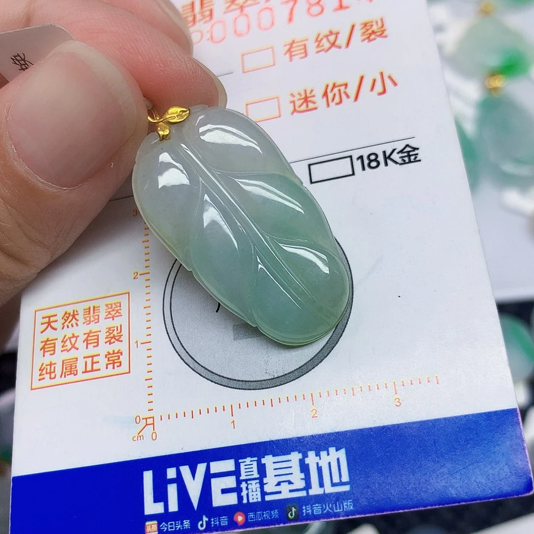 翡翠18K金镶嵌颈饰叶子