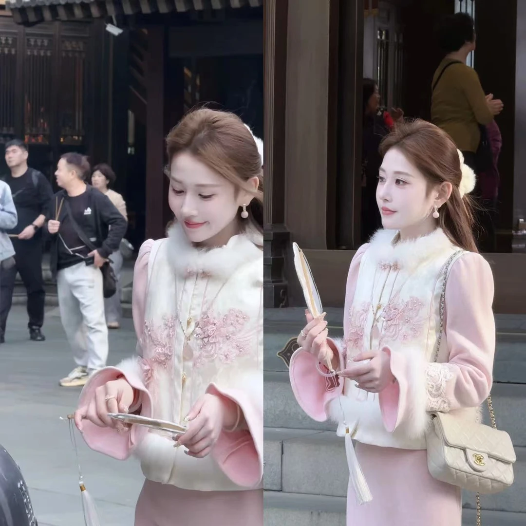 【婷婷】《秋去冬来》狐狸毛羽绒马甲 加绒秋冬鱼尾套装TT2SQTY2351