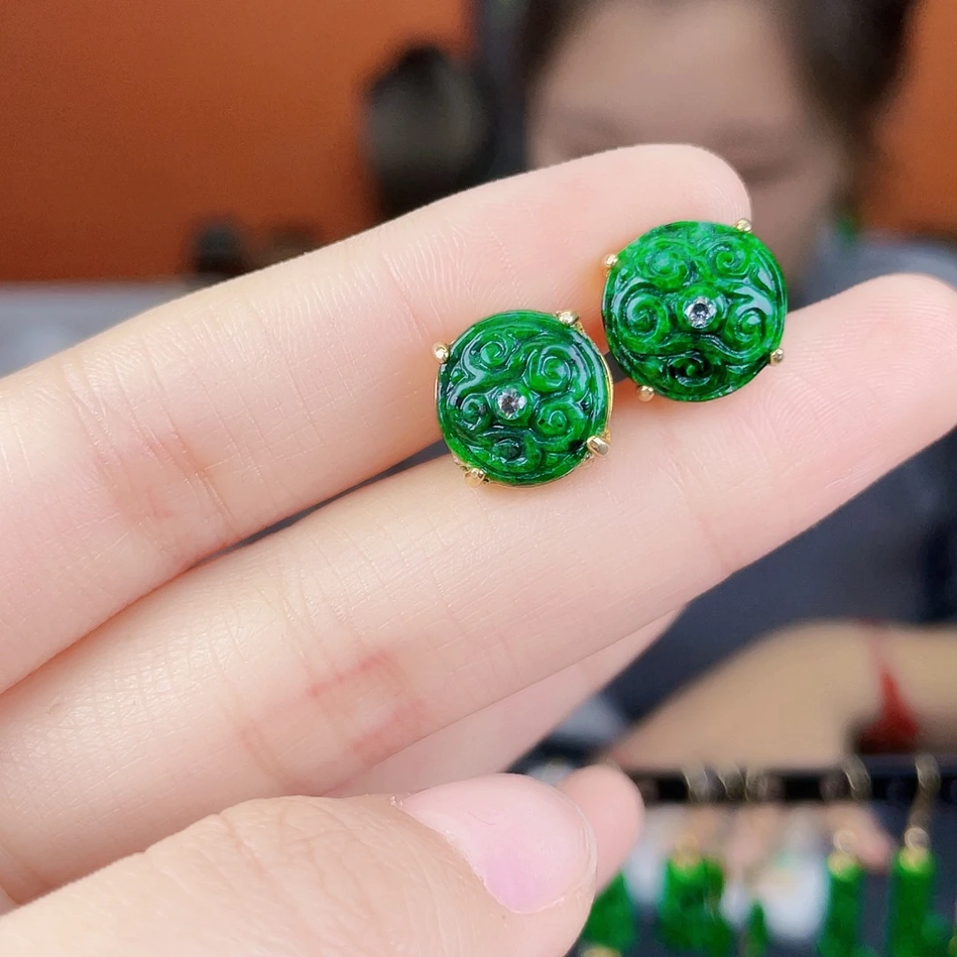 翡翠银S925镶嵌耳饰