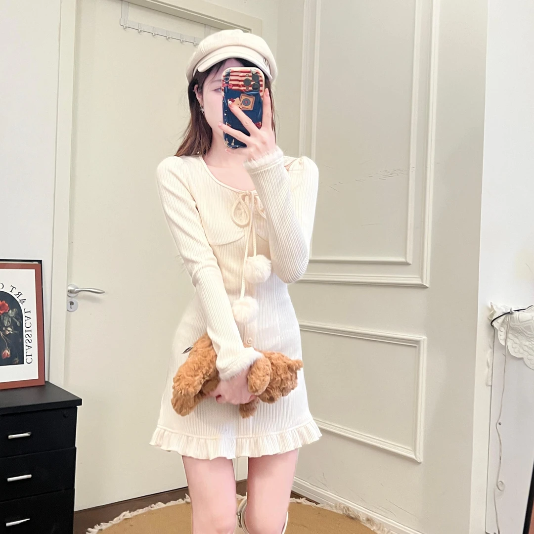 奶芙莓莓连衣裙  织物猪原创 学院风千金感甜美针织气质女秋冬